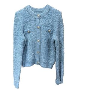 AMERICAN EAGLE Blue Textured Button Up Cardigan with Gold Buttons MEDIUM